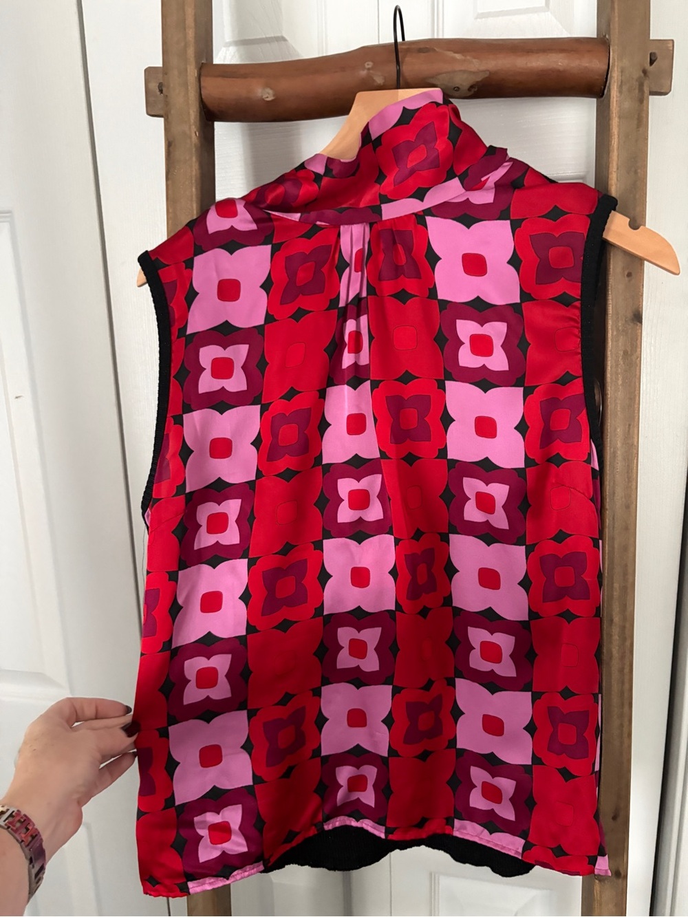 Vintage Dolce & Gabbana Red and Pink Sleeveless Geometric Floral Camisole